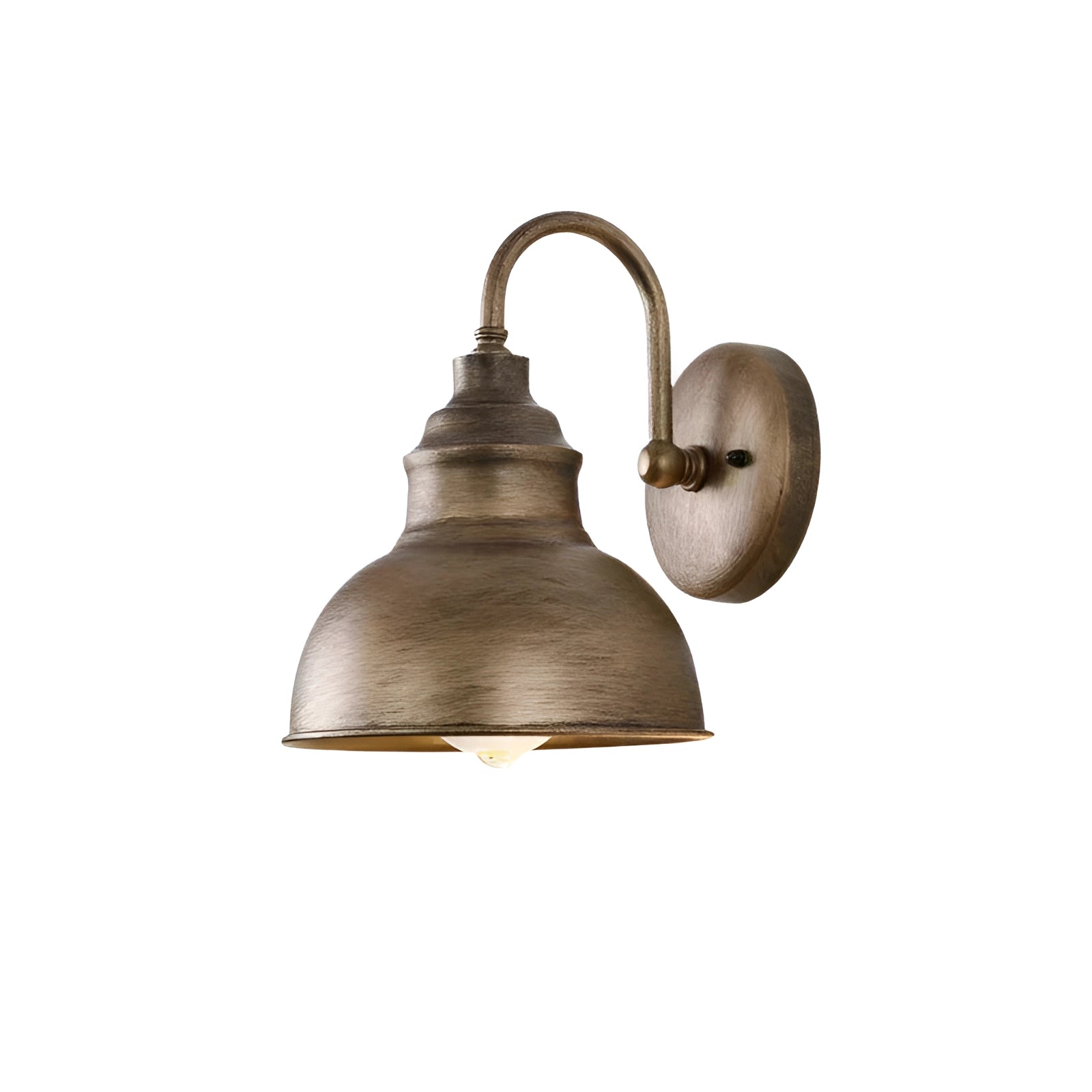 Vintage outdoor wall sconce in antique bronze finish featuring a warm white light, with a bell-shaped design and weather-resistant materials.