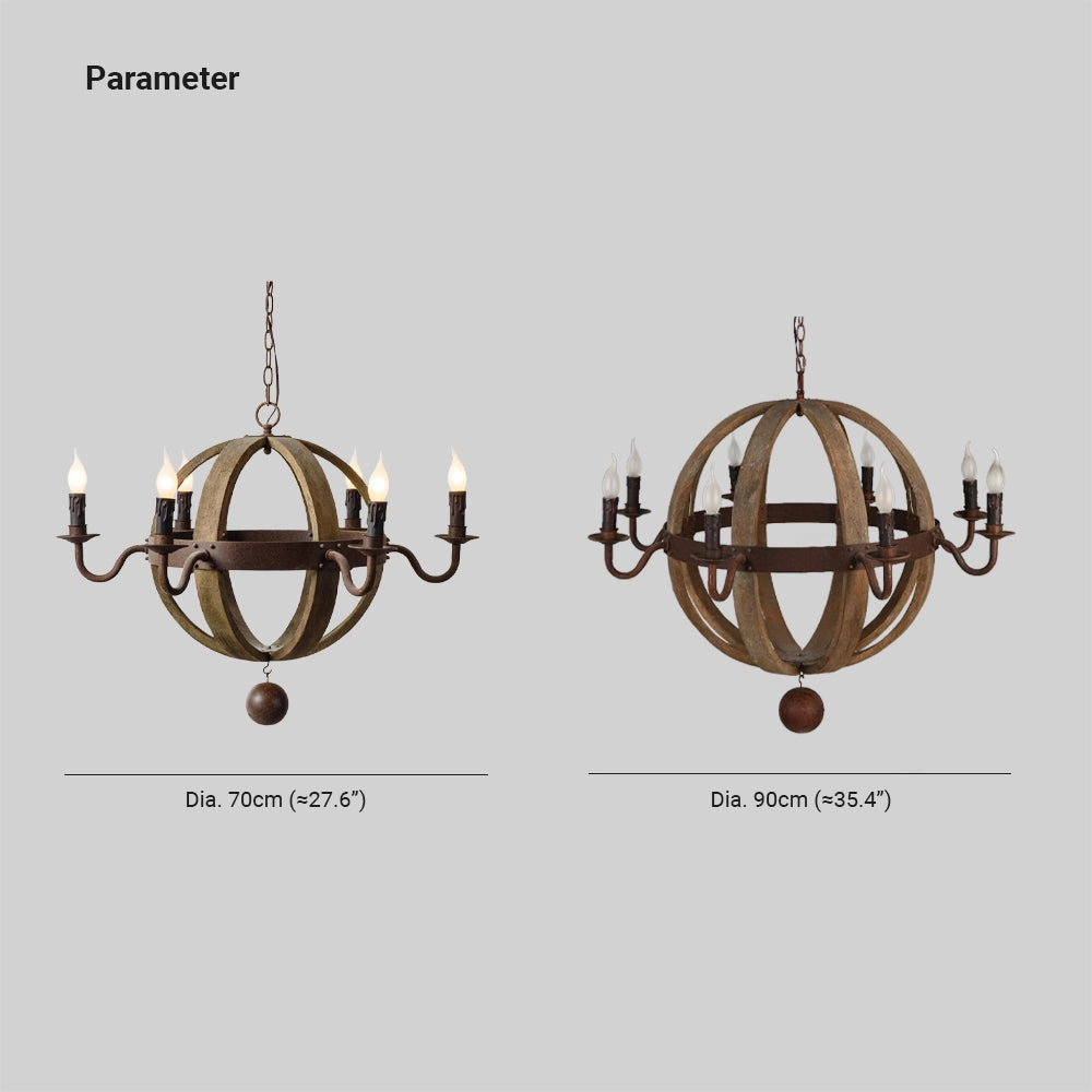 Vintage rustic pendant light fixture with a farmhouse design, featuring a combination of wooden and metal elements arranged in a circular chandelier style.