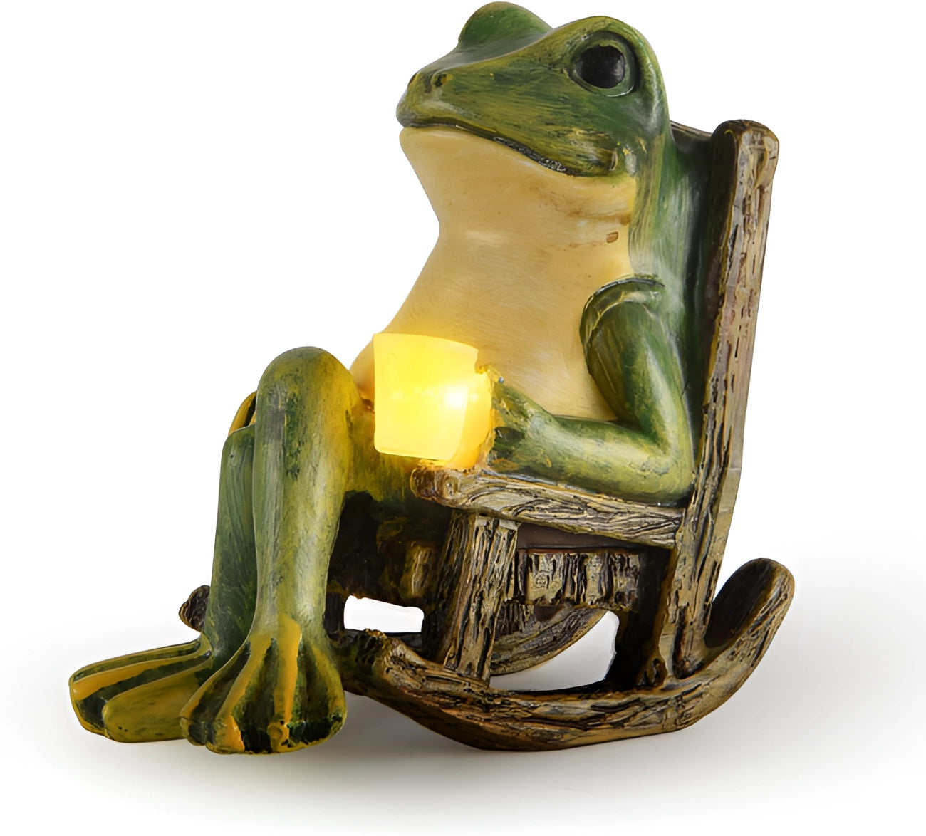 Whimsical green resin frog candle holder featuring a detailed sculpture of a frog, perfect for adding a unique touch to patio or indoor décor.