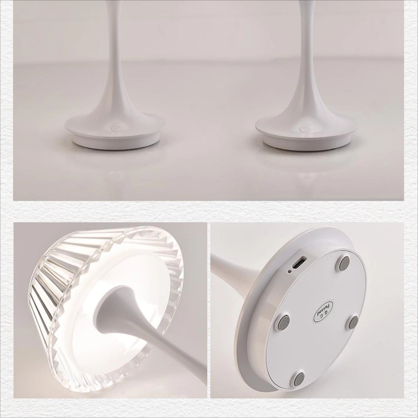 White table lamp featuring a ribbed shade and gold accent, designed for modern decor.