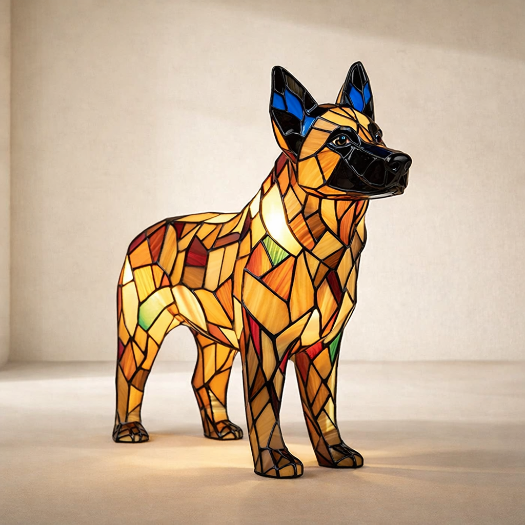 Illuminated German Shepherd Figurine Table Lamp with LED