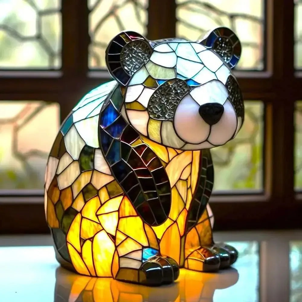 Charming Panda Glass Table Lamp with Resin Base - Warm LED Ready