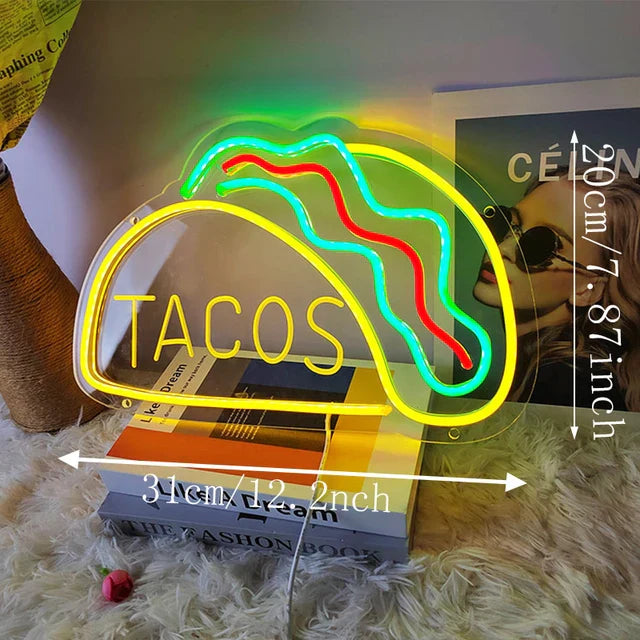 Taavita Fast Food Sign – Illuminated LED Tacos Design Night Light for Restaurants and Kitchens