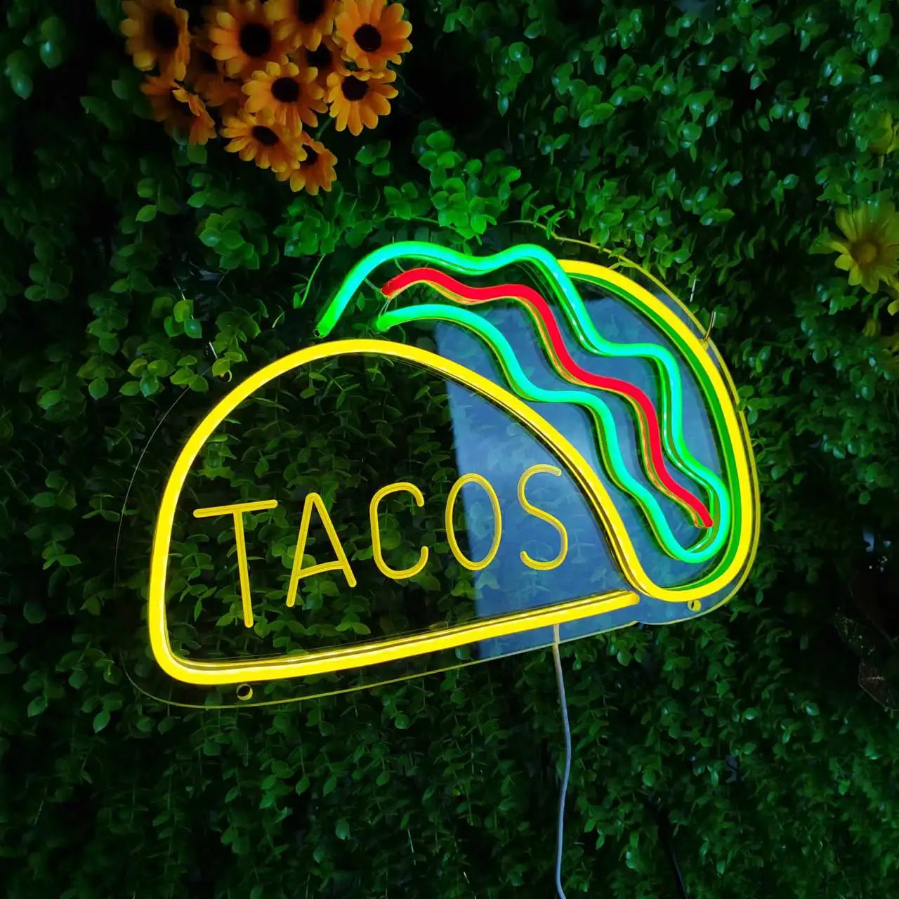 Taavita Fast Food Sign – Illuminated LED Tacos Design Night Light for Restaurants and Kitchens