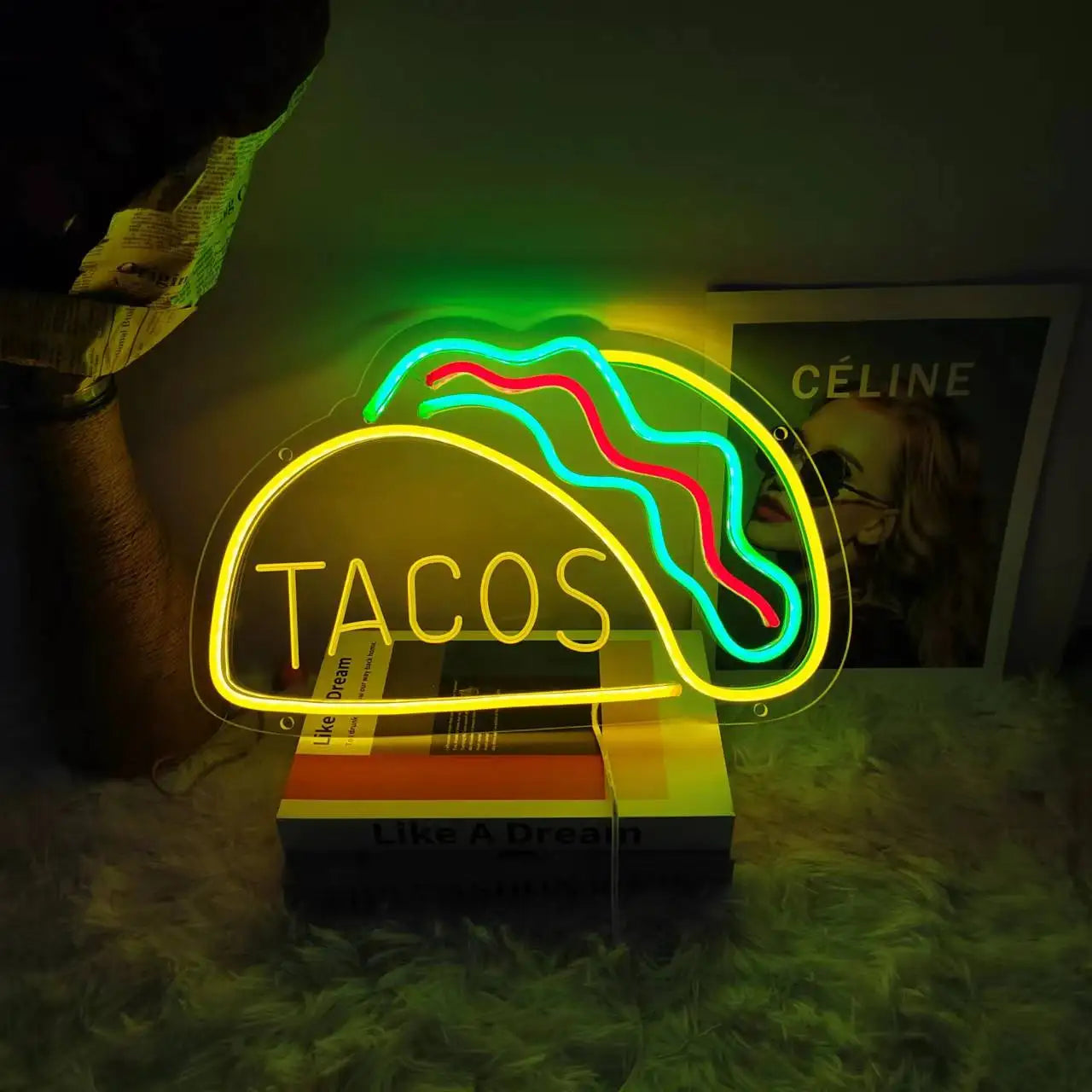 Taavita Fast Food Sign – Illuminated LED Tacos Design Night Light for Restaurants and Kitchens