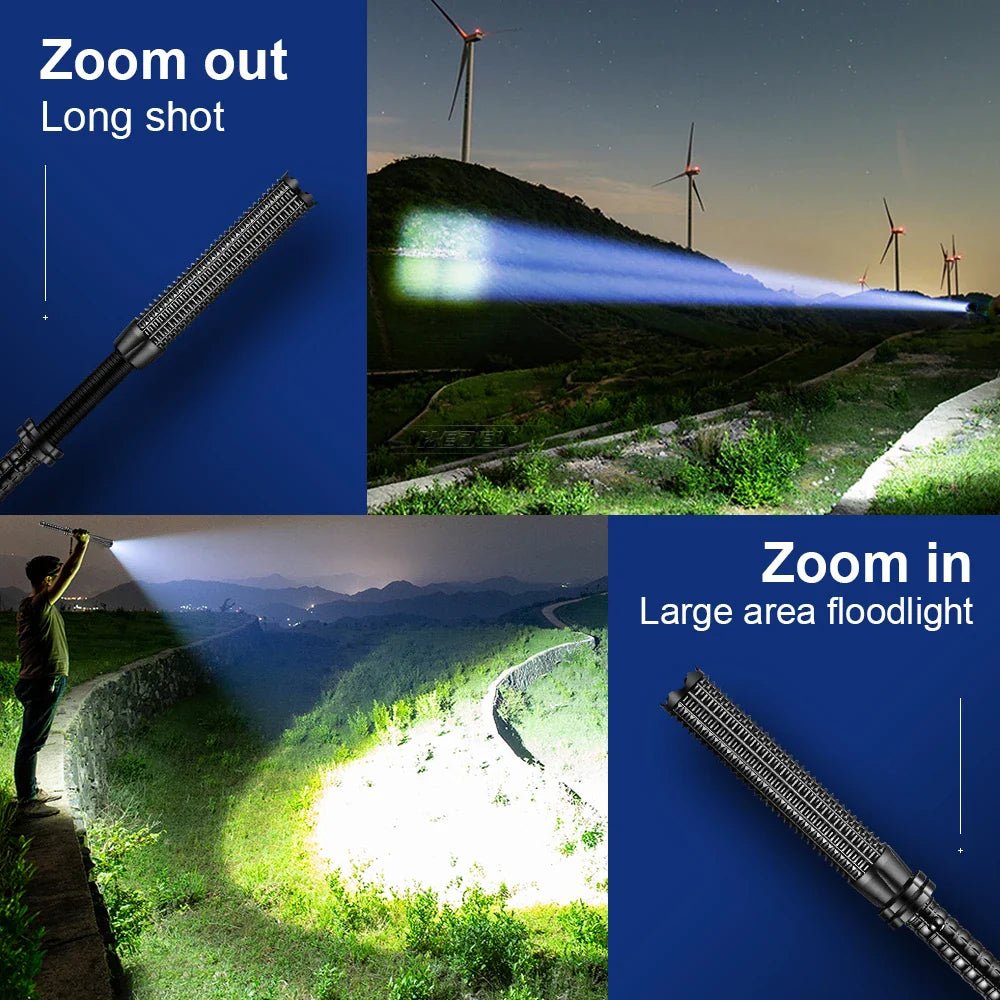 High-Power XHP120 LED Tactical Flashlight with Zoom and Waterproof Design
