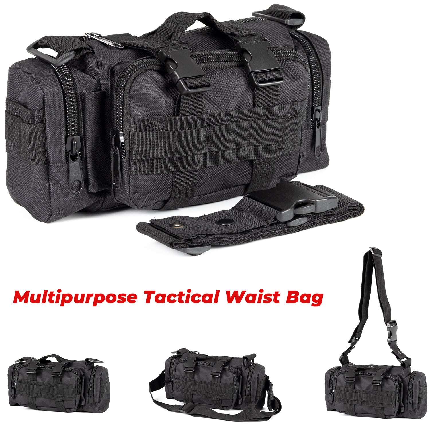Car Seat Back Organizer with 5 Removable MOLLE Pouches - Universal Fit, Black