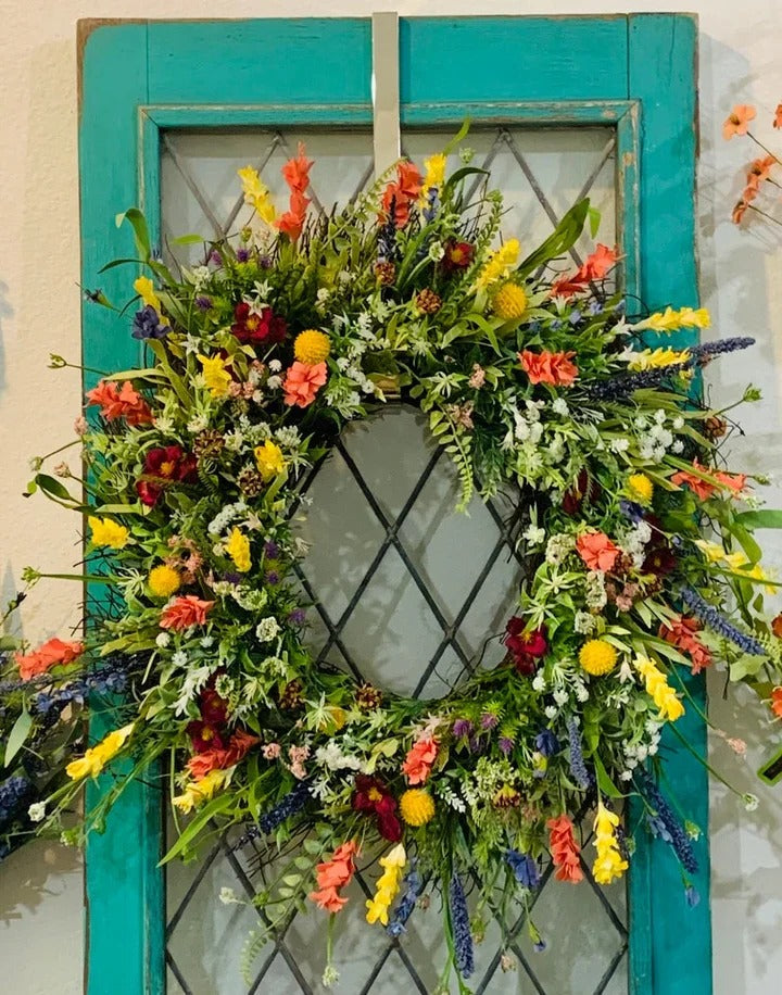 Vibrant Silk Flower Spring Wreath – Decorative Wildflower Door Accent