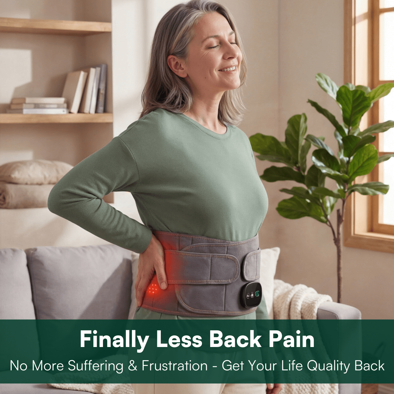 Heated Massage Belt for Back Relief - Vibration & Red Light Therapy, USB Rechargeable, 5000mAh