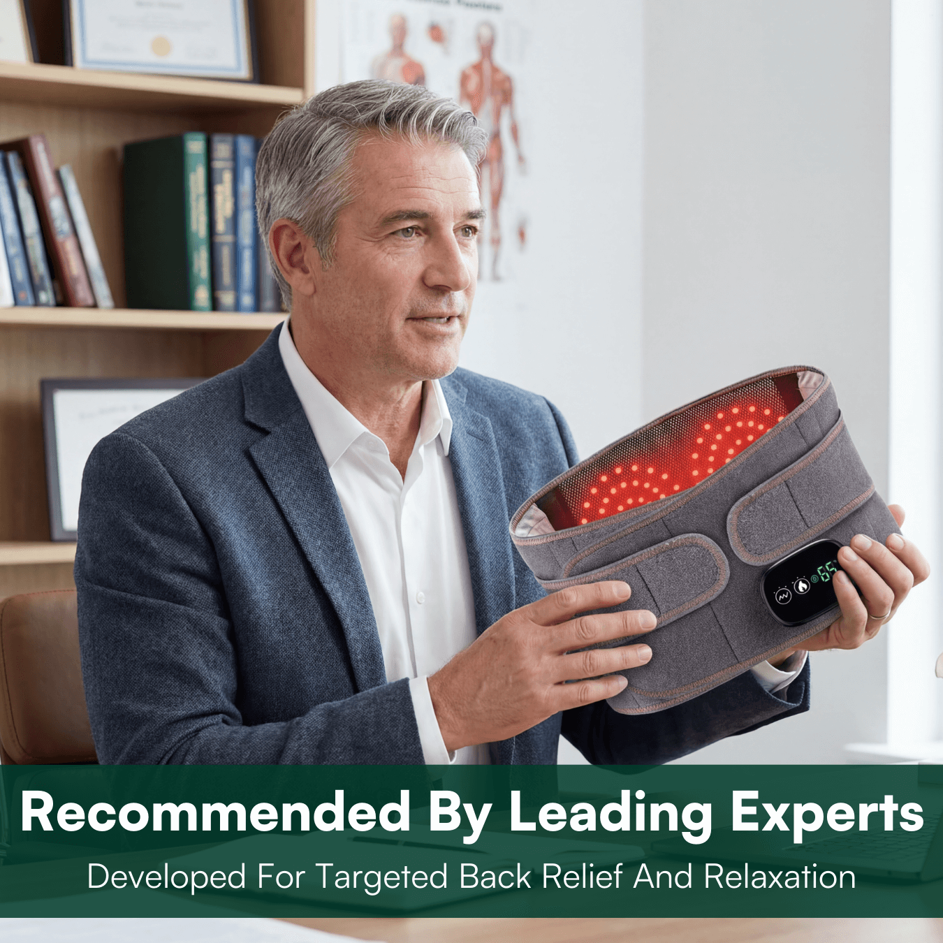 Heated Massage Belt for Back Relief - Vibration & Red Light Therapy, USB Rechargeable, 5000mAh