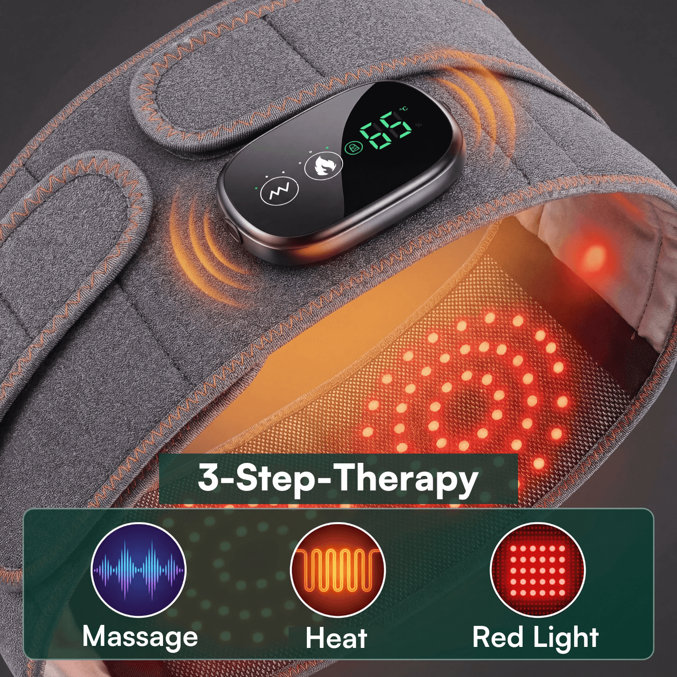 Heated Massage Belt for Back Relief - Vibration & Red Light Therapy, USB Rechargeable, 5000mAh