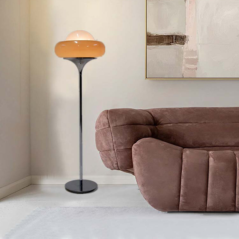 Taavita Floor Lamp – Taavita Mid-Century Lamp made of chrome metal, brown glass, and opal.