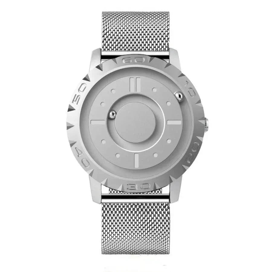 Magnetic Sphere Watch with Stainless Steel Frame and Mesh Strap