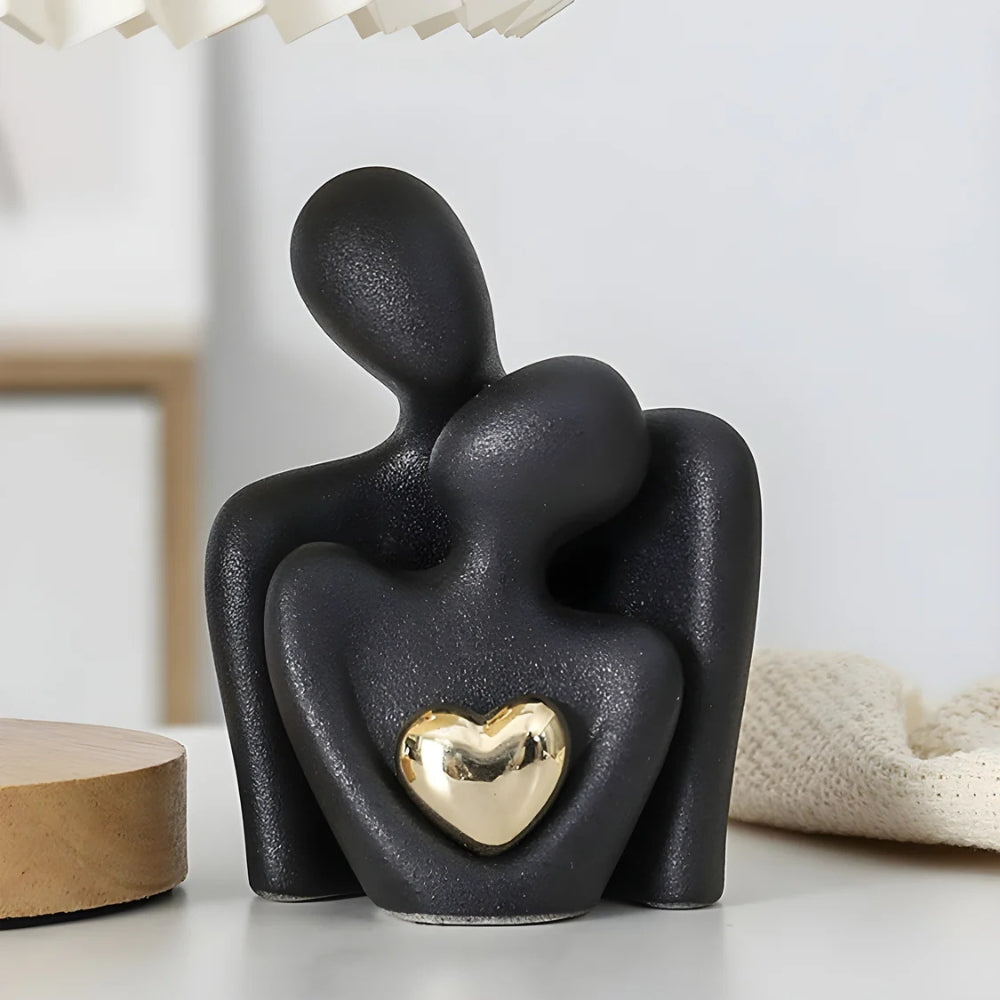 Abstract Couple Figurine with Golden Heart - Timeless Love Design
