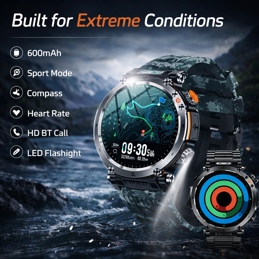 Rugged Smartwatch with GPS and Health Monitoring for Outdoor Use
