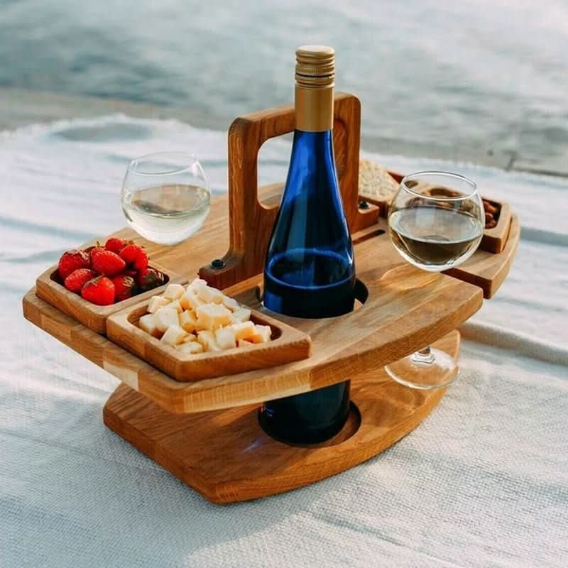 Elegant Foldable Outdoor Table with Drink and Snack Holders