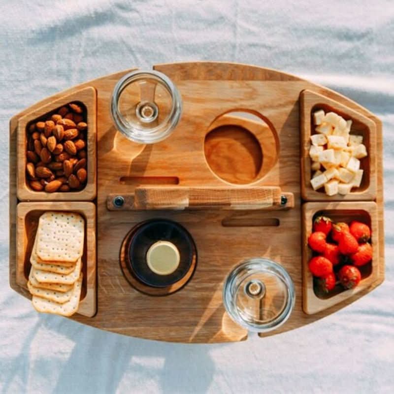 Elegant Foldable Outdoor Table with Drink and Snack Holders