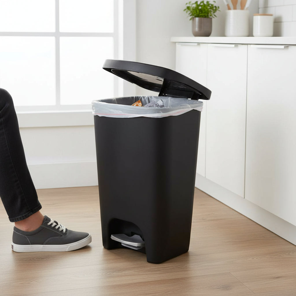 13 Gallon White Kitchen Waste Bin with Foot Pedal and Odor Control