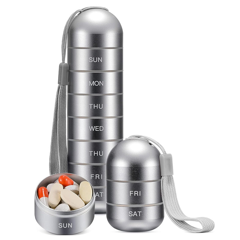 7-Day Waterproof Pill Organizer – Portable Aluminum Storage Case