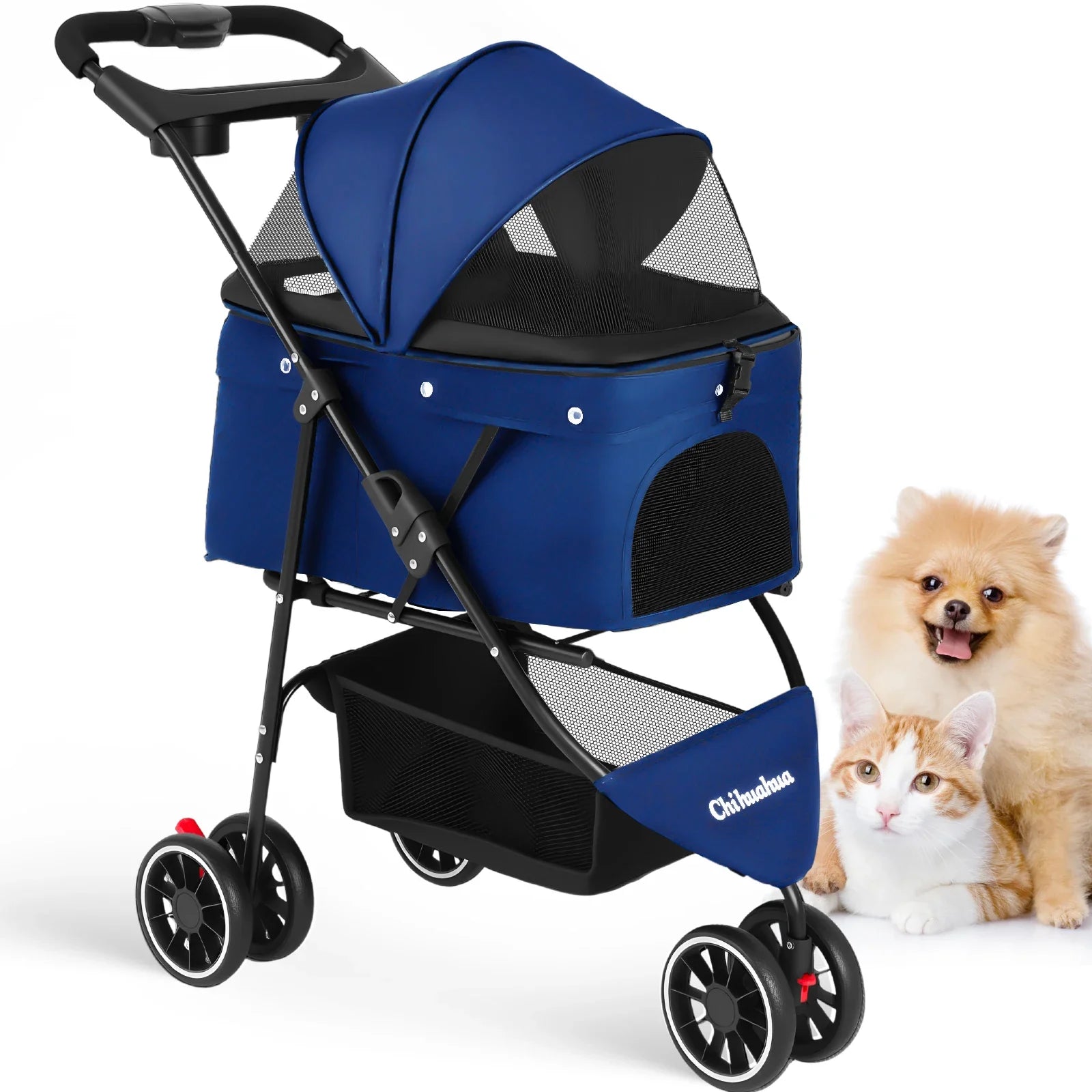 Lightweight Foldable Pet Stroller for Small Dogs and Cats – Water-Resistant Fabric