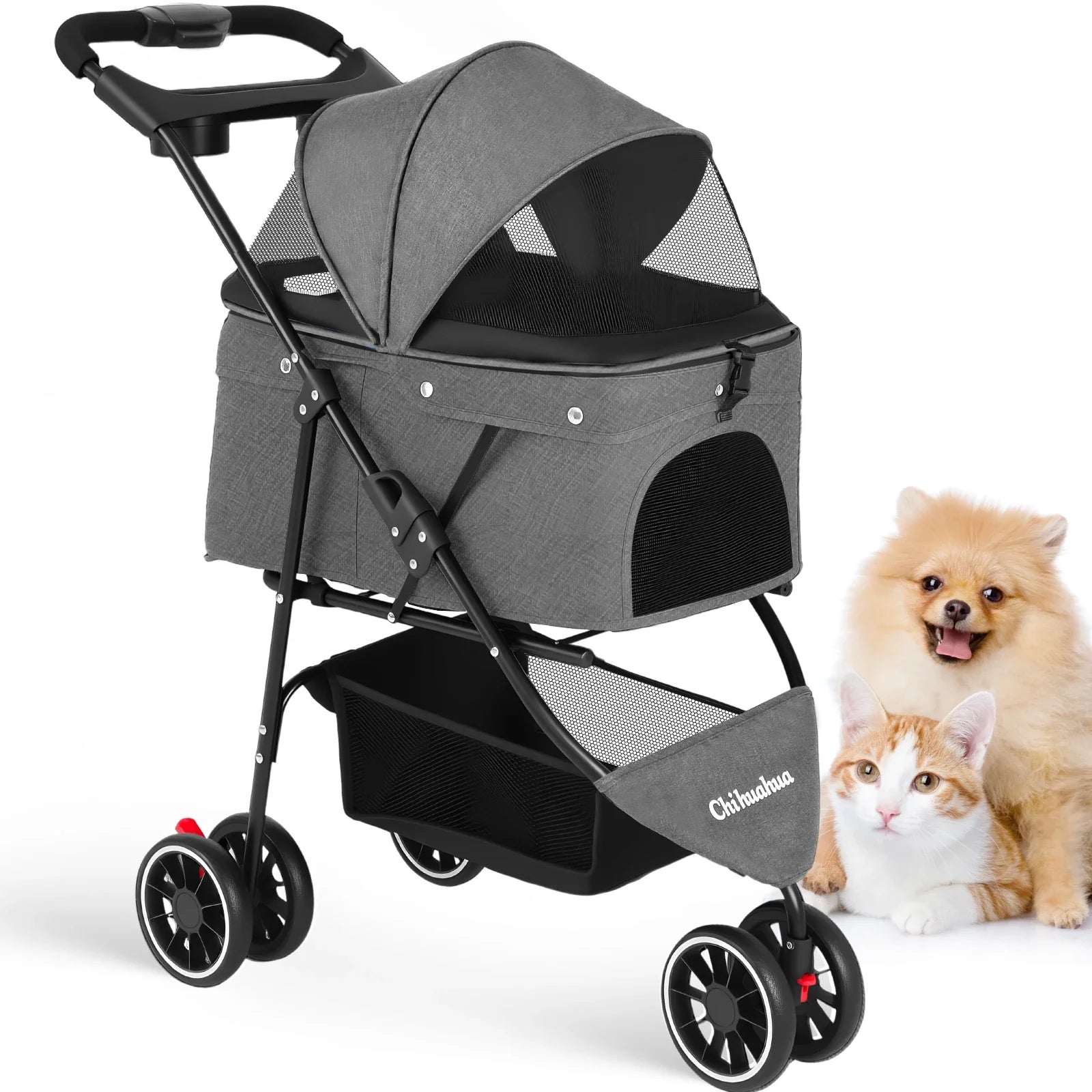 Lightweight Foldable Pet Stroller for Small Dogs and Cats – Water-Resistant Fabric