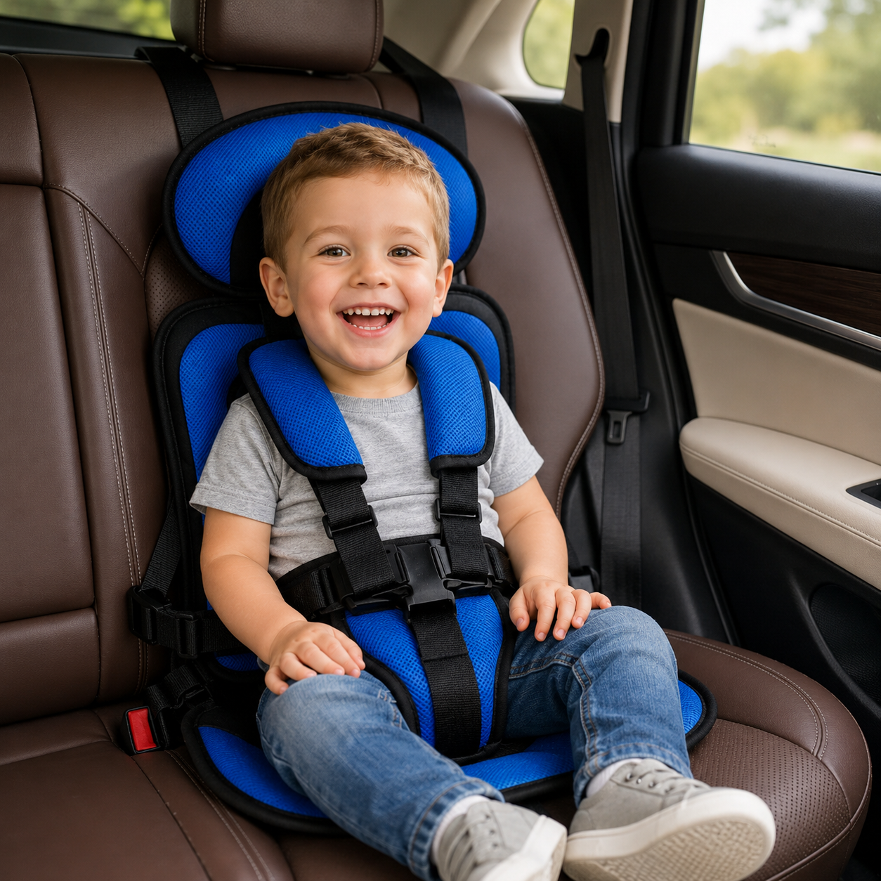 Portable Car Seat Booster with 5-Point Harness – Foldable for Travel