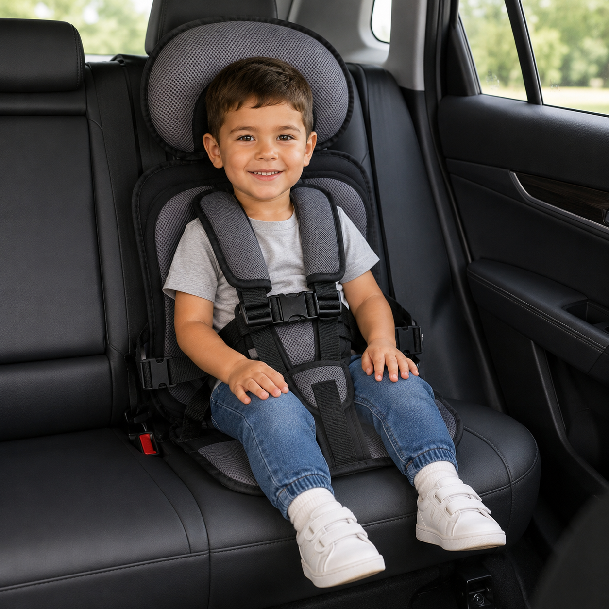 Portable Car Seat Booster with 5-Point Harness – Foldable for Travel