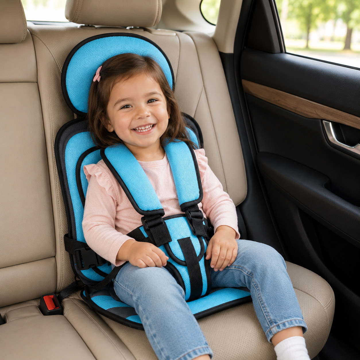 Portable Car Seat Booster with 5-Point Harness – Foldable for Travel