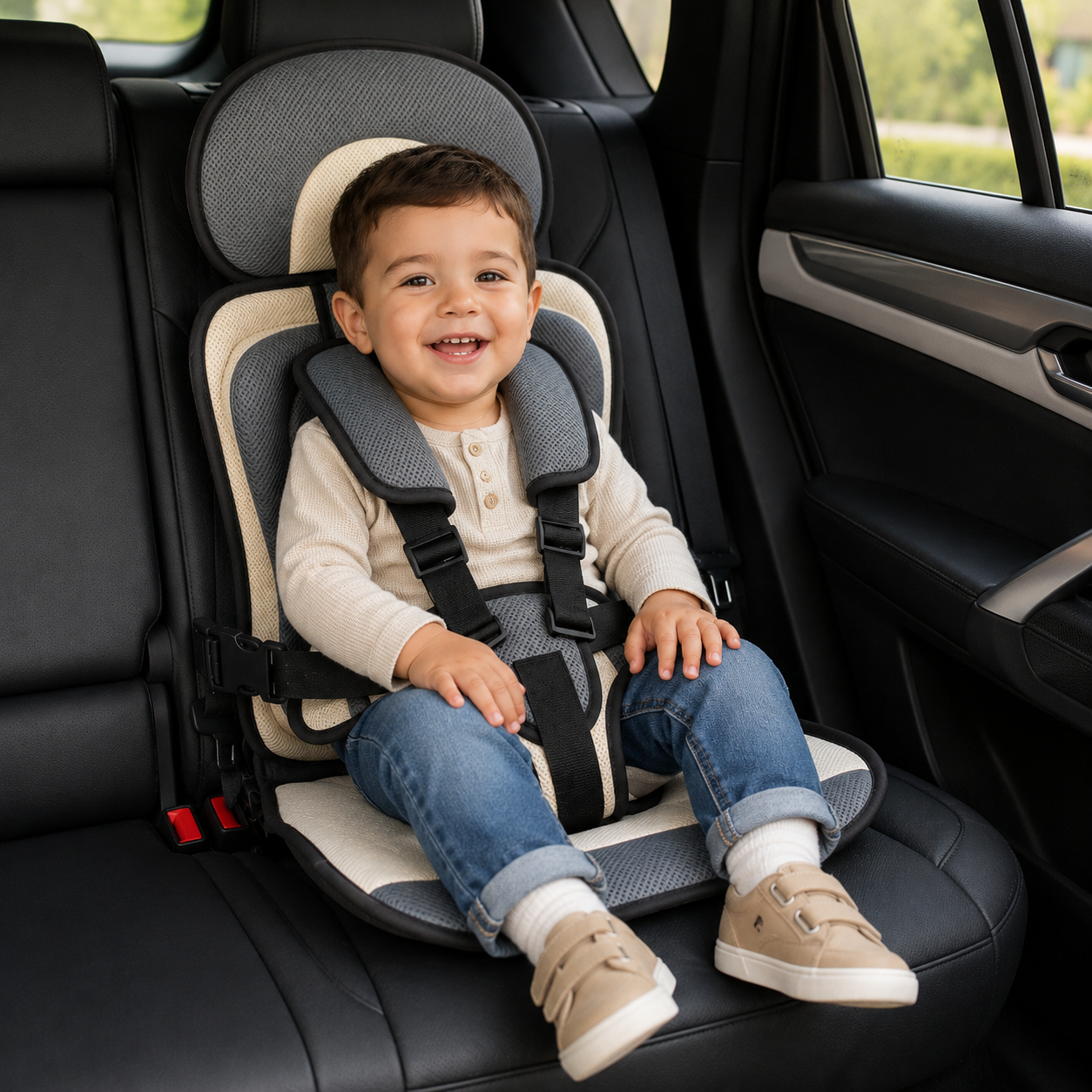 Portable Car Seat Booster with 5-Point Harness – Foldable for Travel