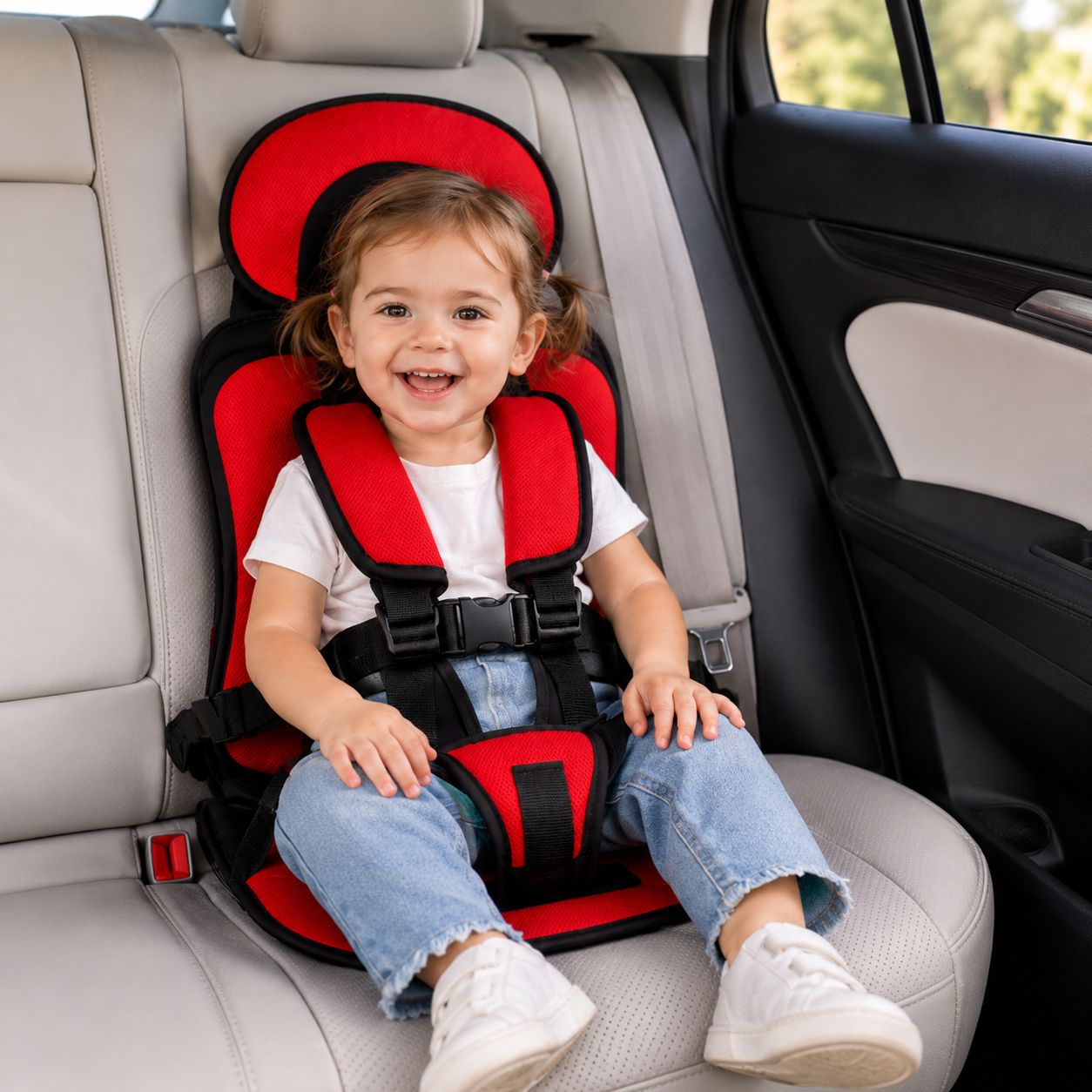Portable Car Seat Booster with 5-Point Harness – Foldable for Travel