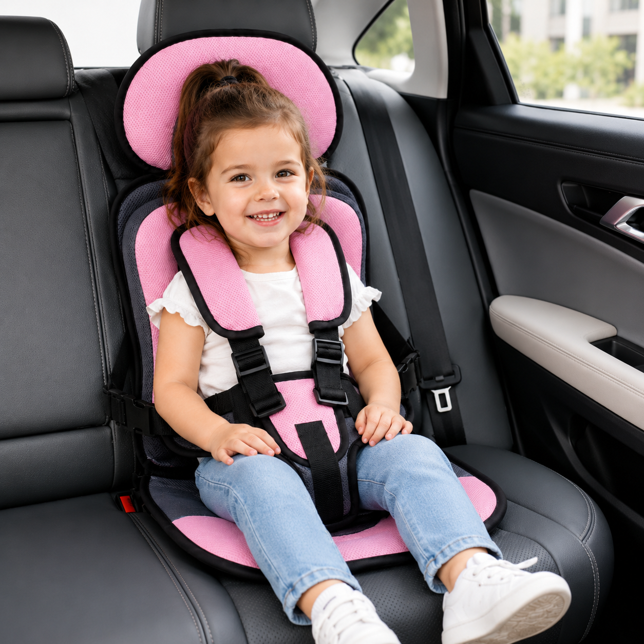 Portable Car Seat Booster with 5-Point Harness – Foldable for Travel