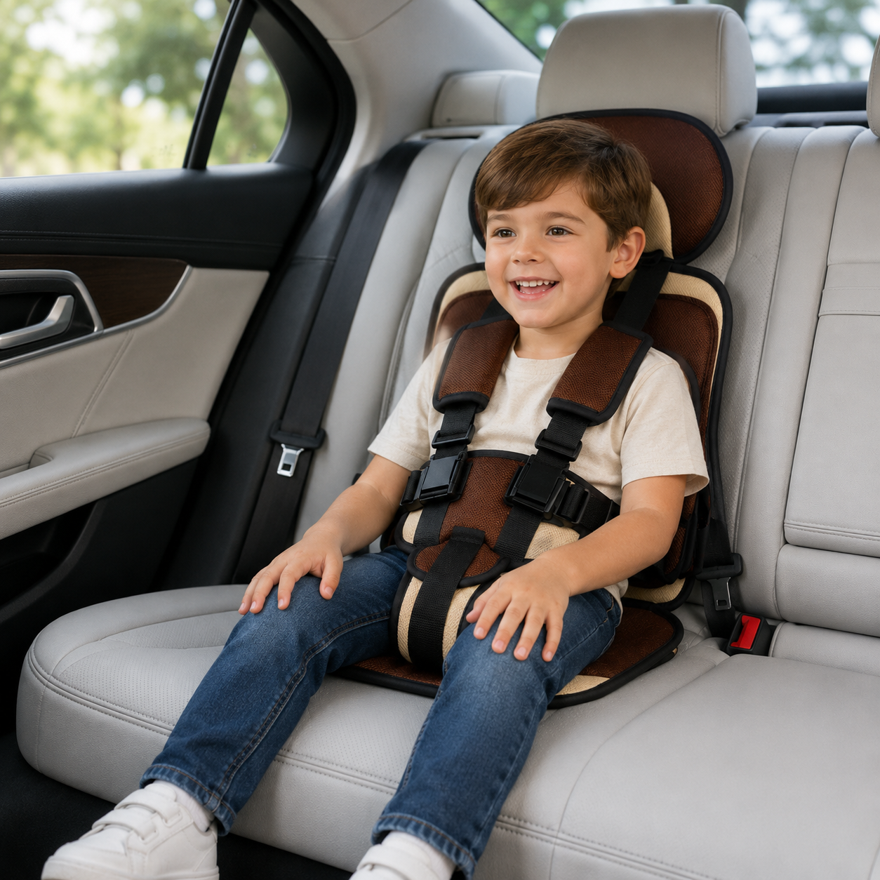 Portable Car Seat Booster with 5-Point Harness – Foldable for Travel