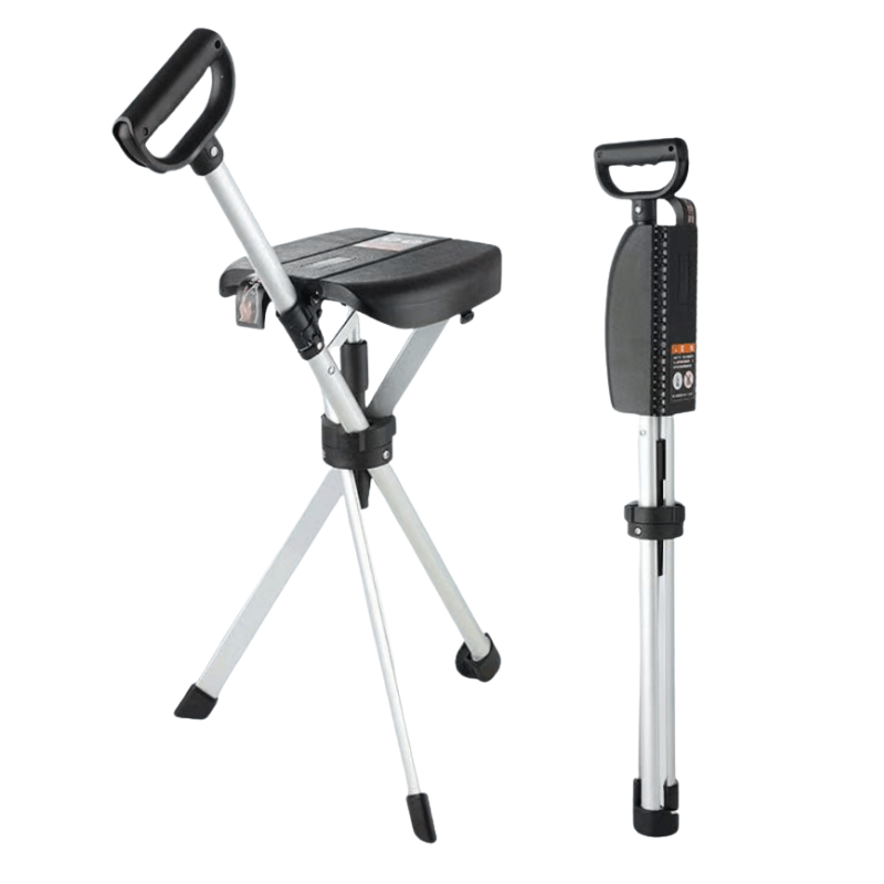 Portable Folding Walking Stick with Seat & Height Adjustment for Outdoors