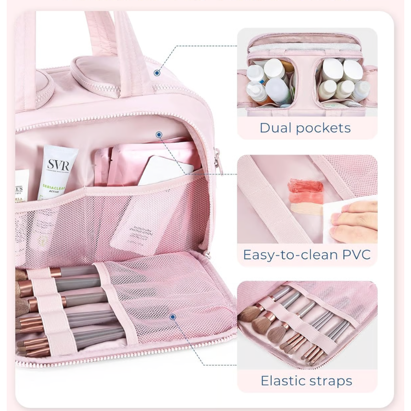 Compact Hanging Toiletry Organizer for Women with Waterproof Lining