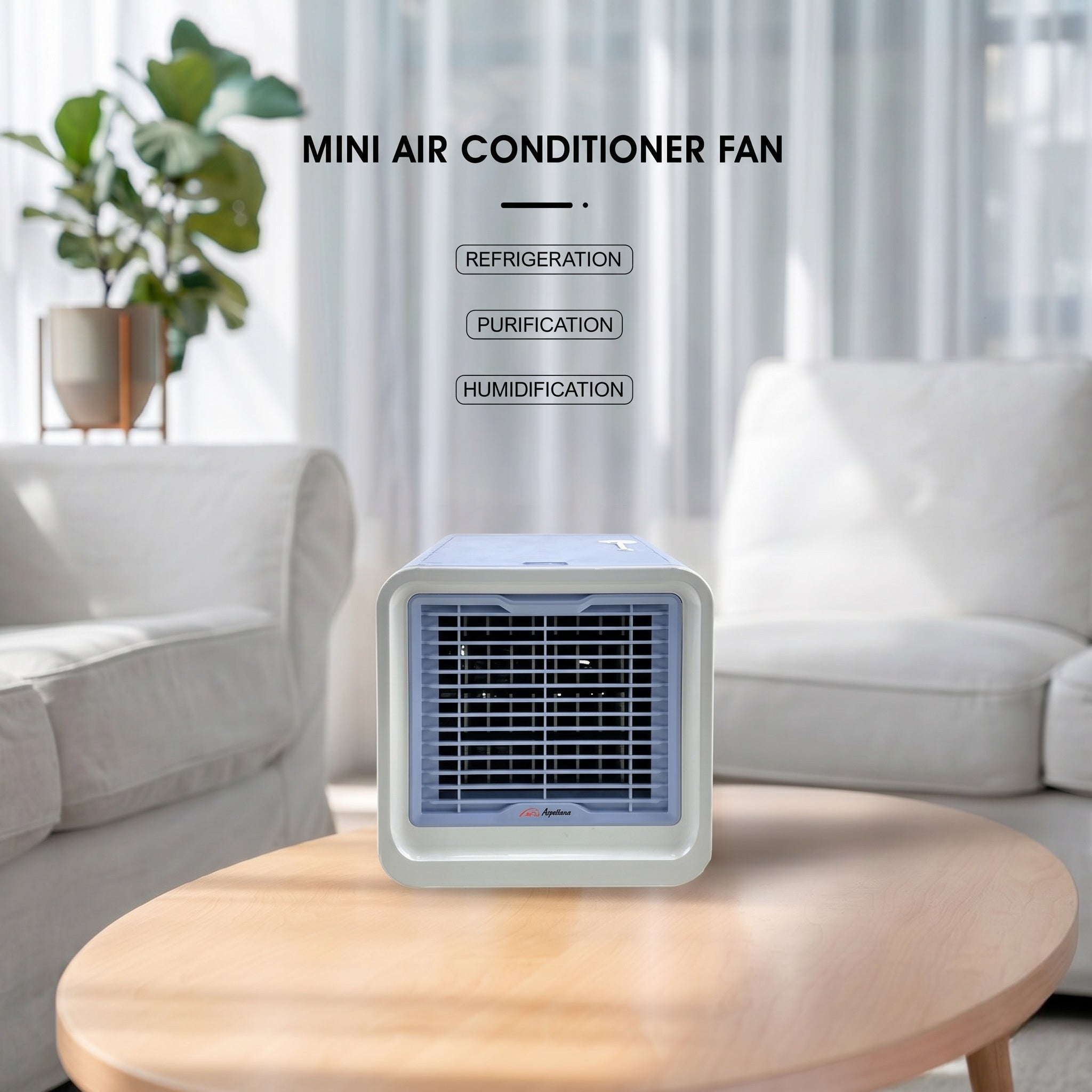 USB-Powered Mini Air Cooler Fan with 120° Airflow and 3 Speeds, Night Light
