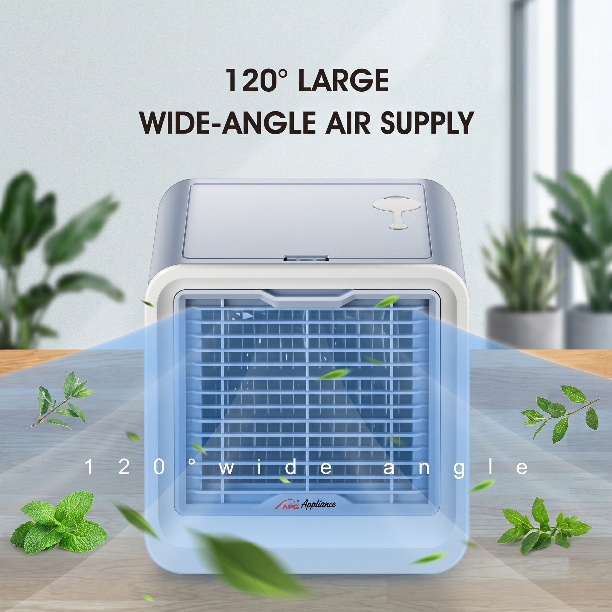 USB-Powered Mini Air Cooler Fan with 120° Airflow and 3 Speeds, Night Light