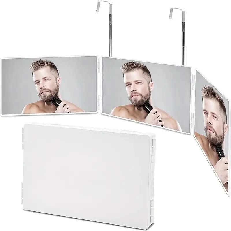 Compact 3-Sided Makeup Mirror with Adjustable Hook
