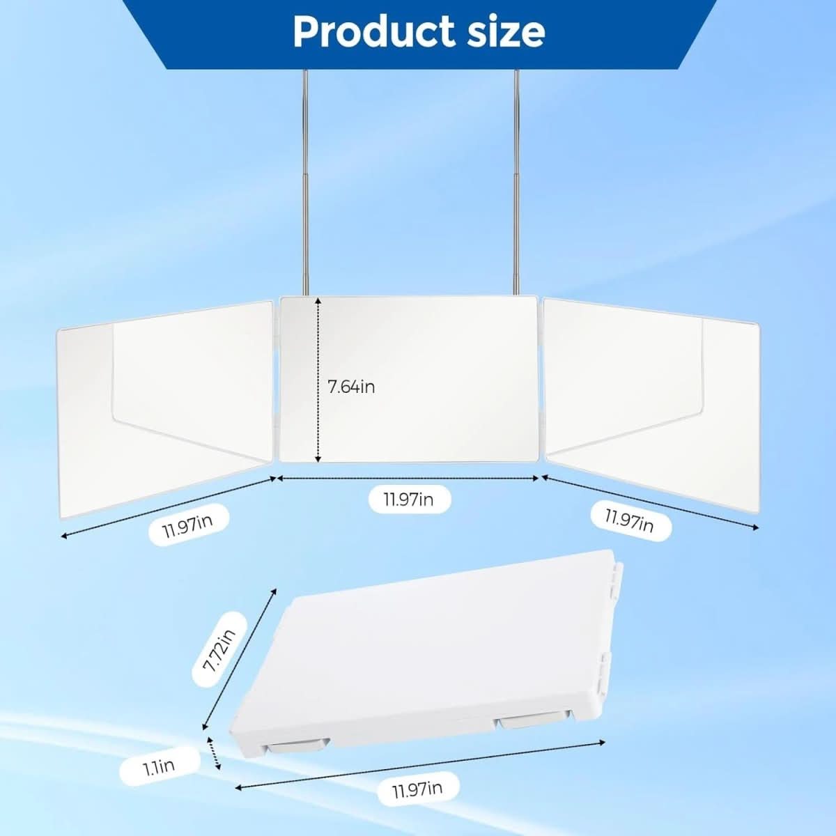 Compact 3-Sided Makeup Mirror with Adjustable Hook