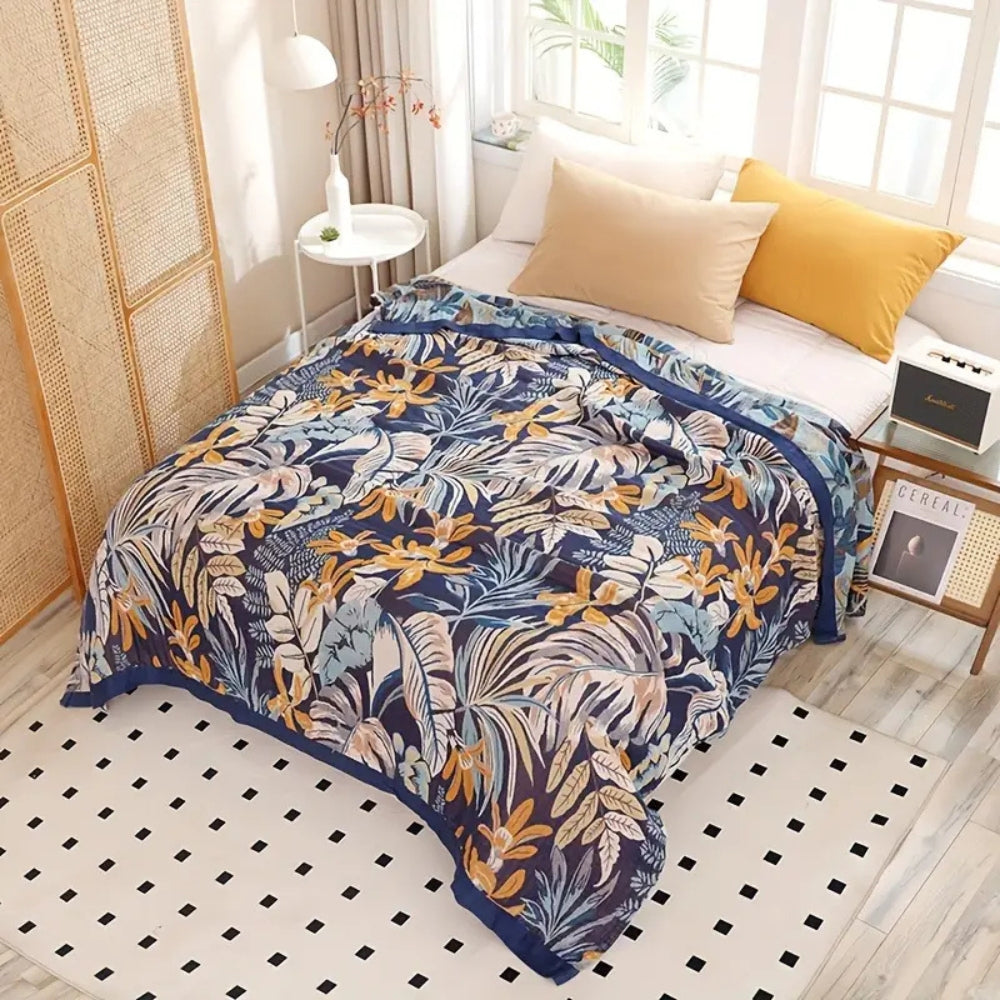 Cozy Jacquard Throw Blanket with Colorful Palm Pattern for All-Year Use