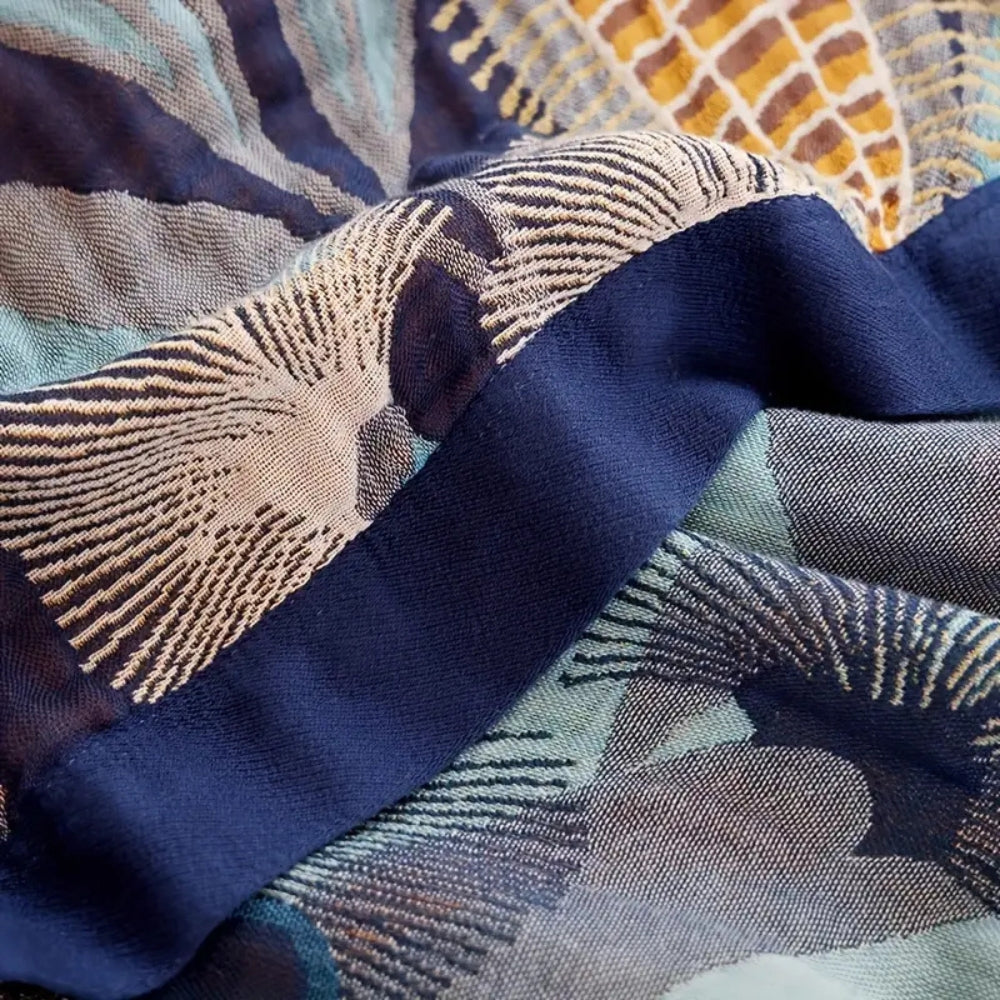 Cozy Jacquard Throw Blanket with Colorful Palm Pattern for All-Year Use