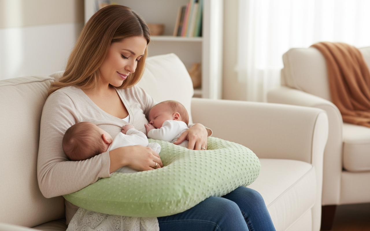 Ergonomic Twin Nursing Pillow for Tandem Feeding with Washable Cover