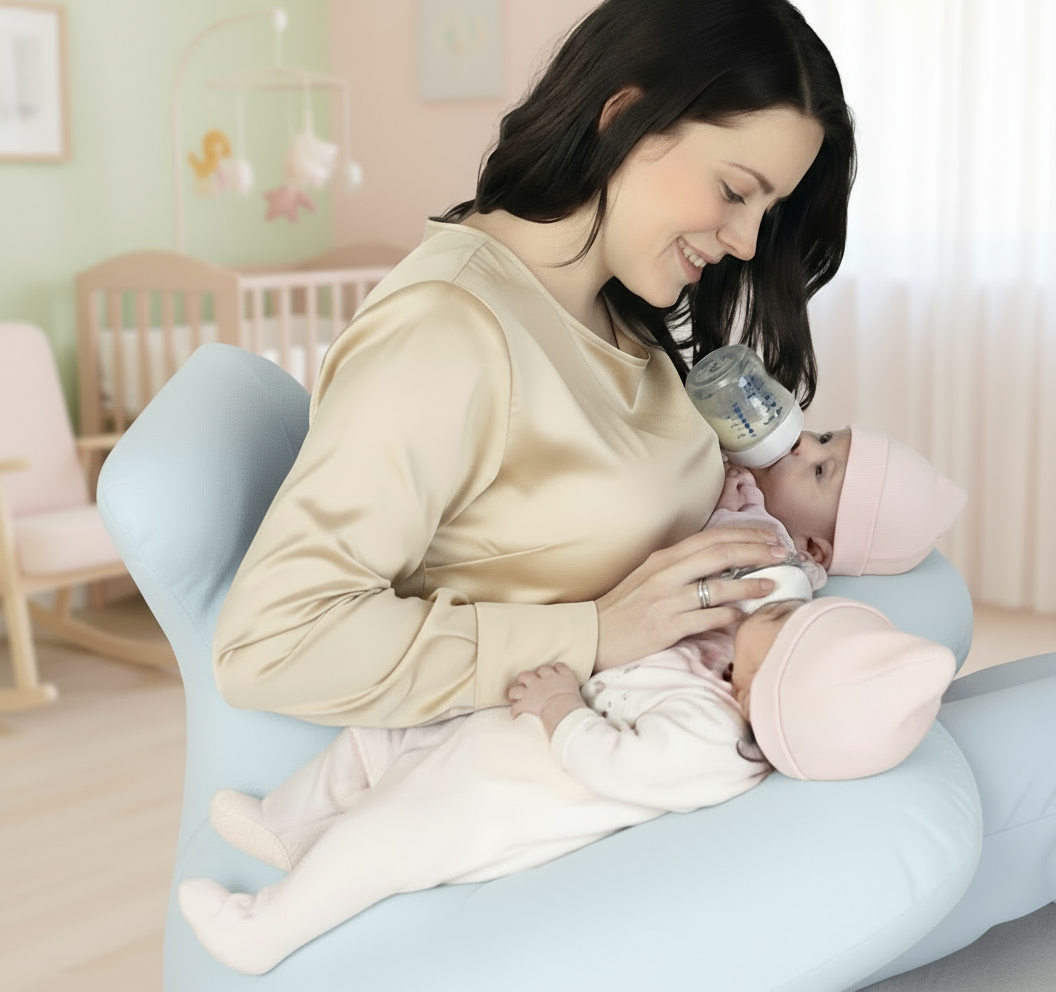 Ergonomic Twin Nursing Pillow for Tandem Feeding with Washable Cover