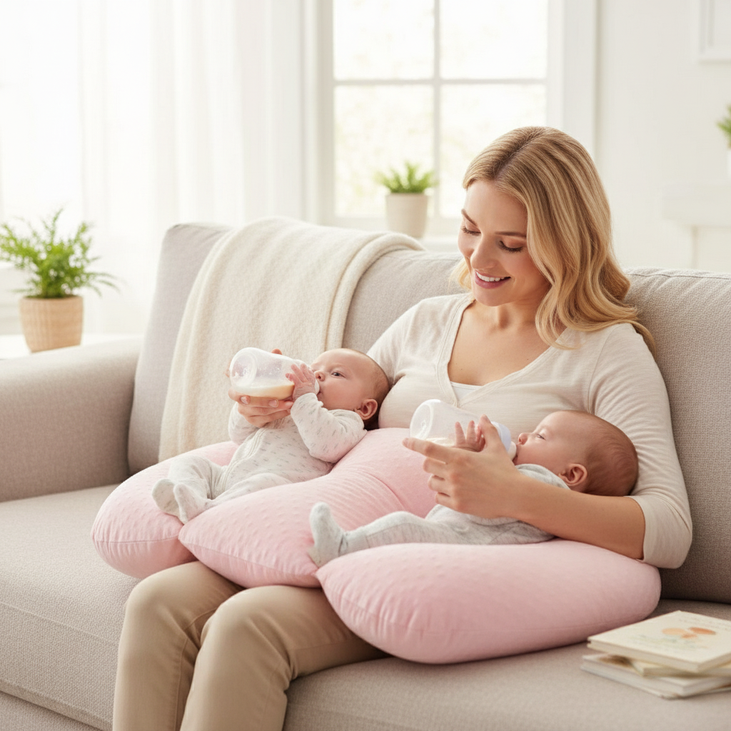 Ergonomic Twin Nursing Pillow for Tandem Feeding with Washable Cover