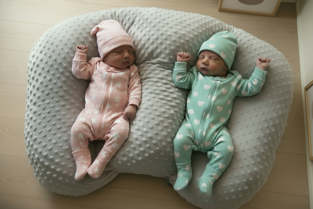 Ergonomic Twin Nursing Pillow for Tandem Feeding with Washable Cover
