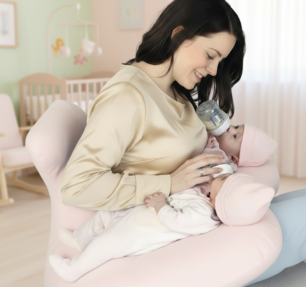 Ergonomic Twin Nursing Pillow for Tandem Feeding with Washable Cover
