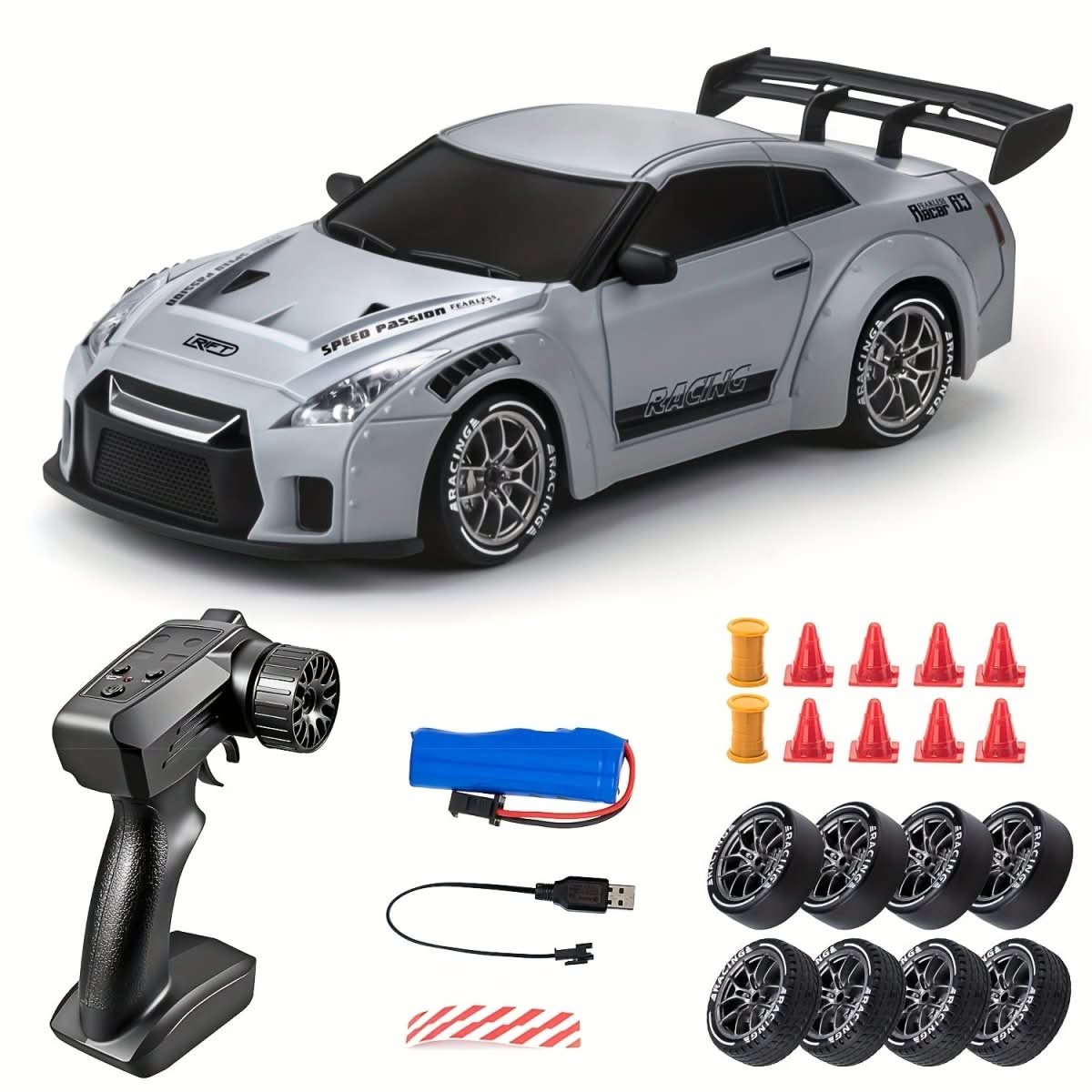 Flash Racer 4WD Remote-Controlled Car with LED Wheels - 1:24 Scale