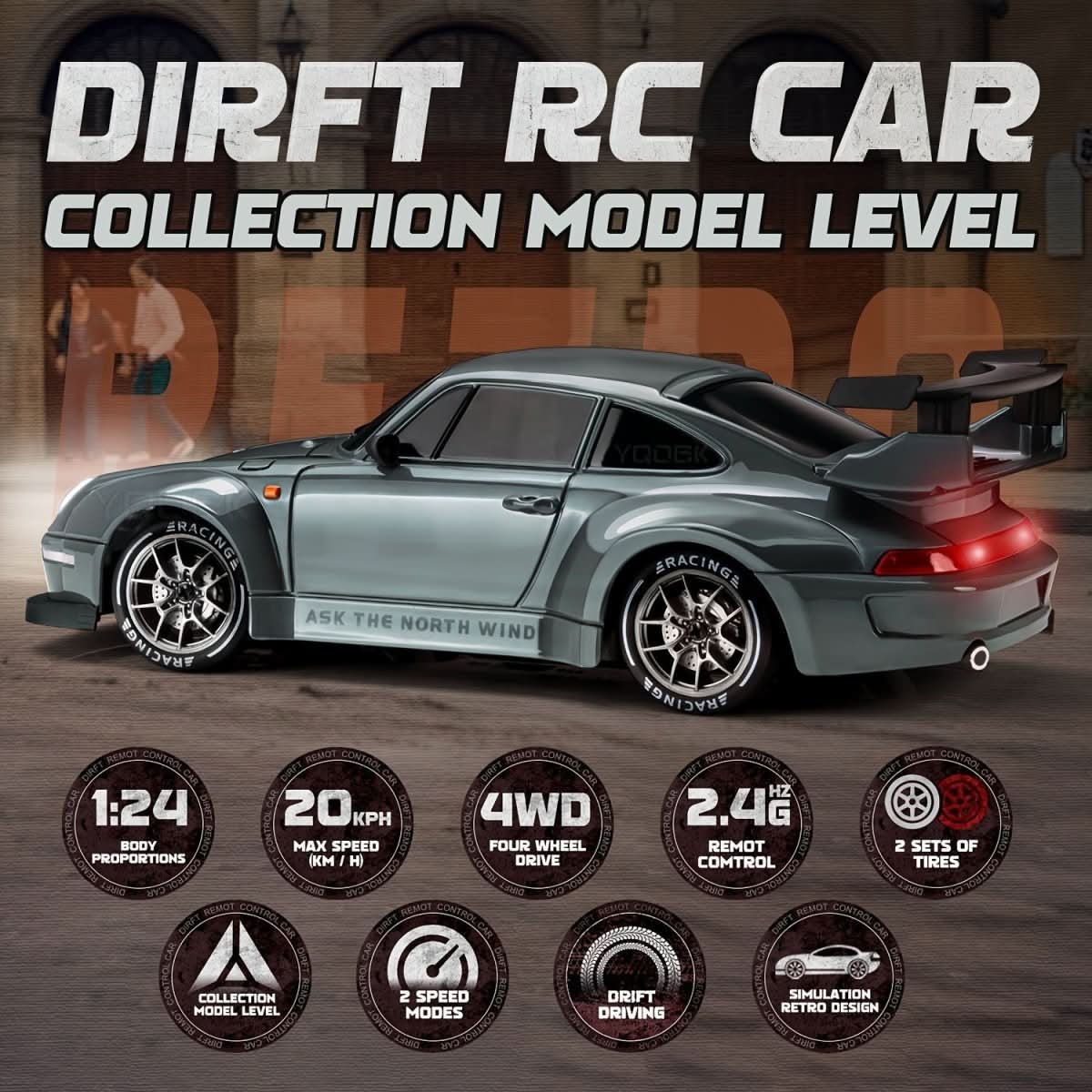 Flash Racer 4WD Remote-Controlled Car with LED Wheels - 1:24 Scale