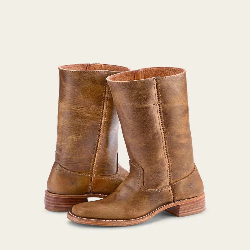 LuxeStep Women's Classic Block Heel Leather Boots