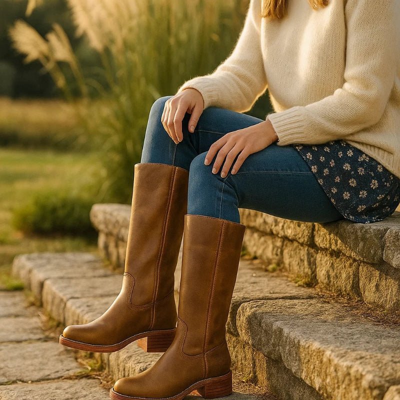 LuxeStep Women's Classic Block Heel Leather Boots