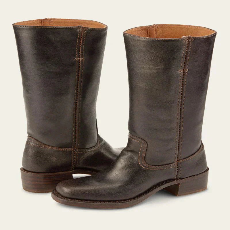 LuxeStep Women's Classic Block Heel Leather Boots